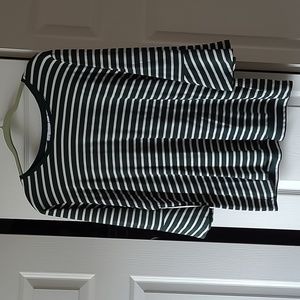 Denim & Co. Round Neck 3/4 Bell Sleeve Striped Top (M)